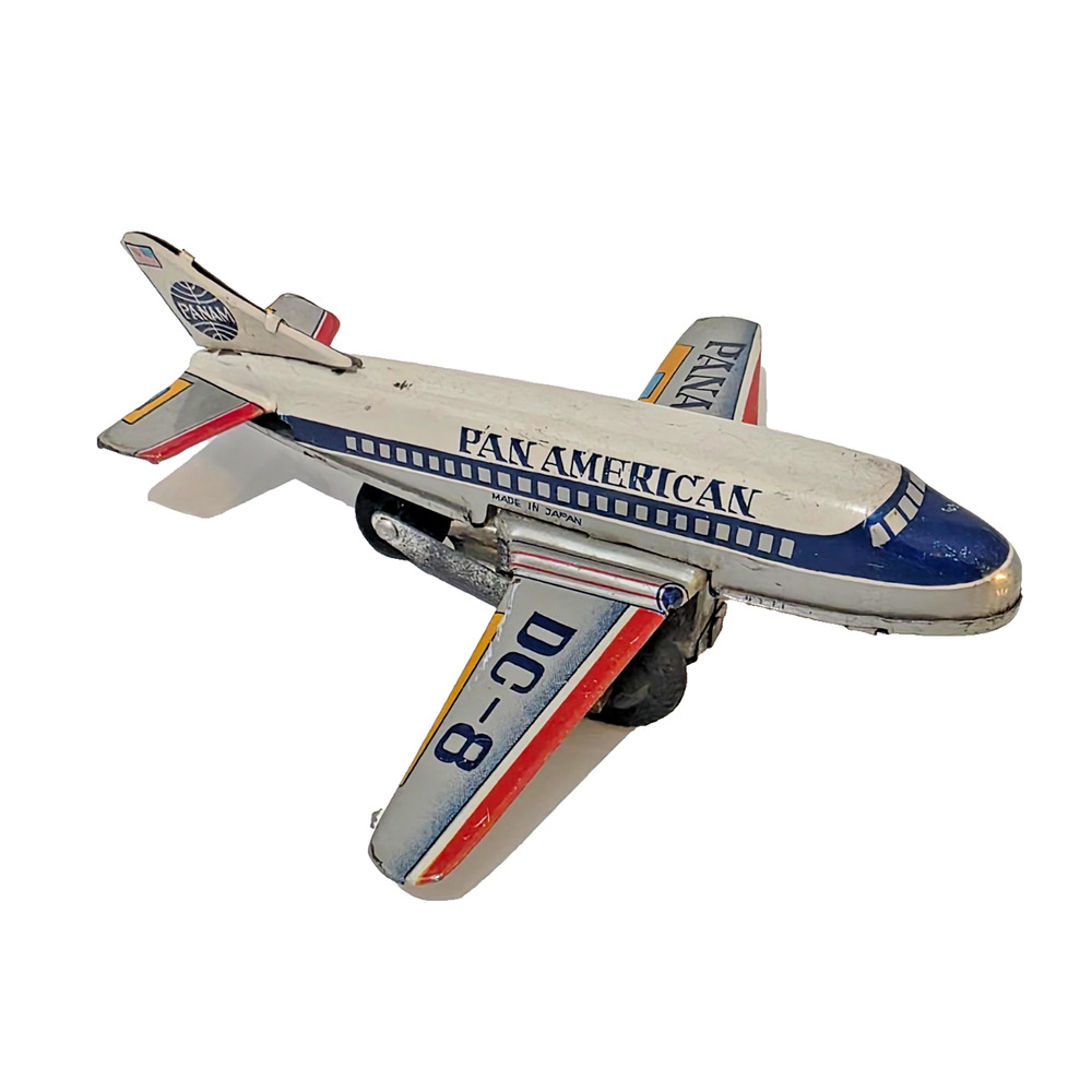 Vintage 1960's Pan American DC-8 Tin Friction Plane 4" Japan Very Rare